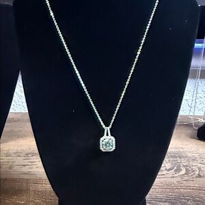 Silver Halo Pendant Necklace with Clear Stone